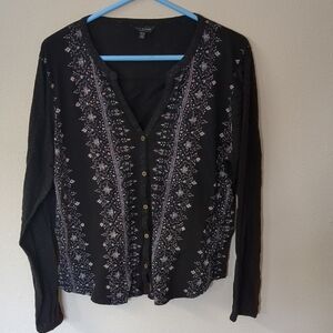 Black Floral Button-Up Top Lucky Brand XL